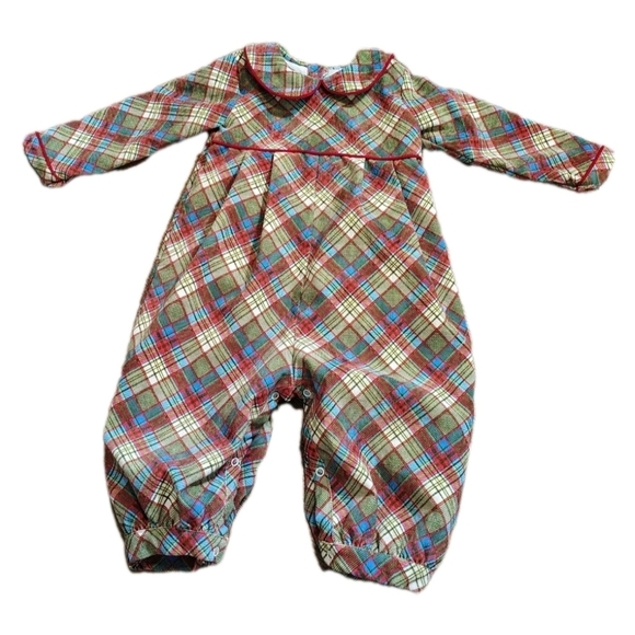 Cecil And Lou Other - Cecil and Lou Girls Plaid Corduroy Romper Peter Pan Collar Red Trim Size 18 Mo